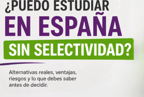 Guía sobre estudiar en España sin Selectividad para estudiantes internacionales, mostrando alternativas de acceso universitario y orientación académica en España.