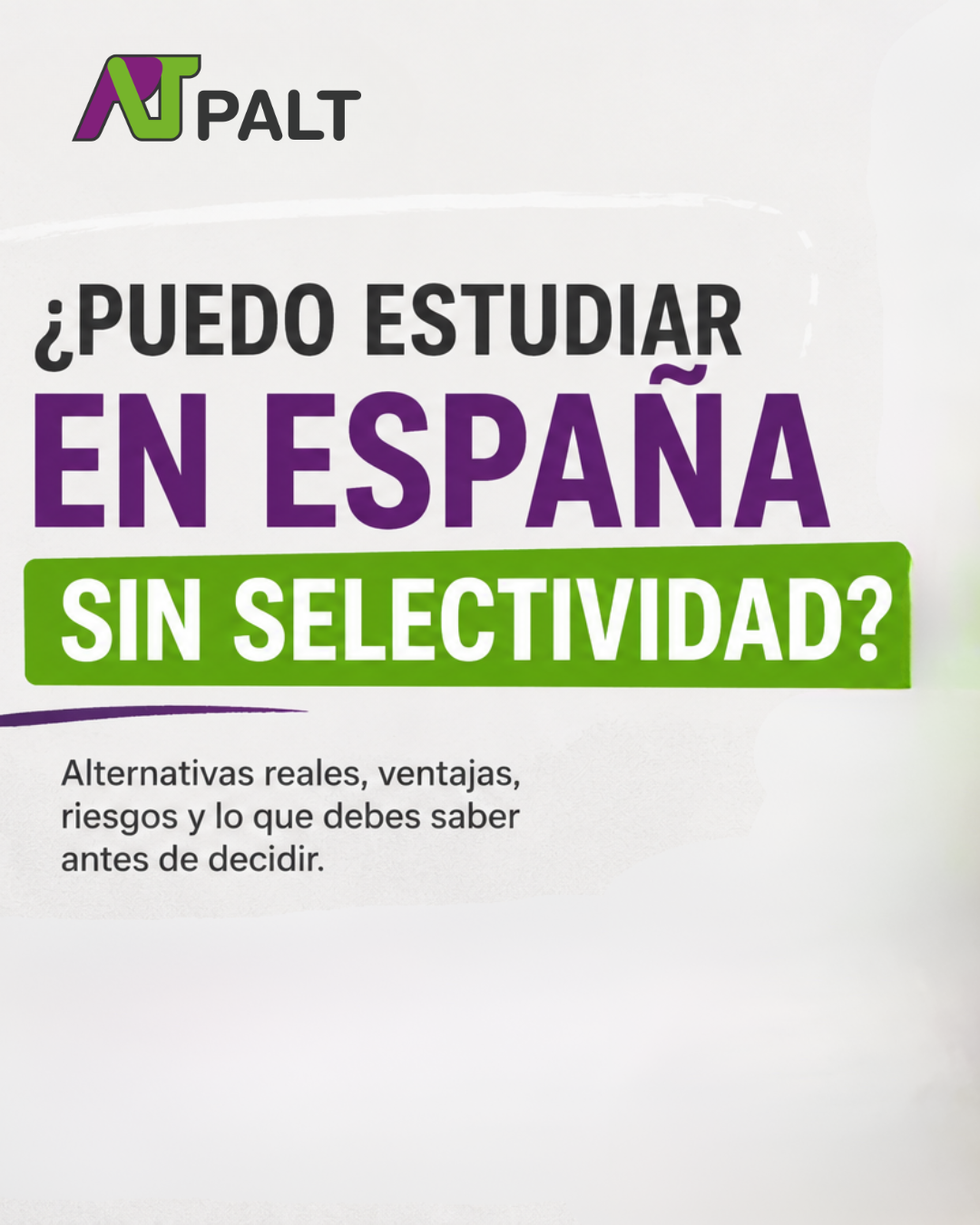 Guía sobre estudiar en España sin Selectividad para estudiantes internacionales, mostrando alternativas de acceso universitario y orientación académica en España.